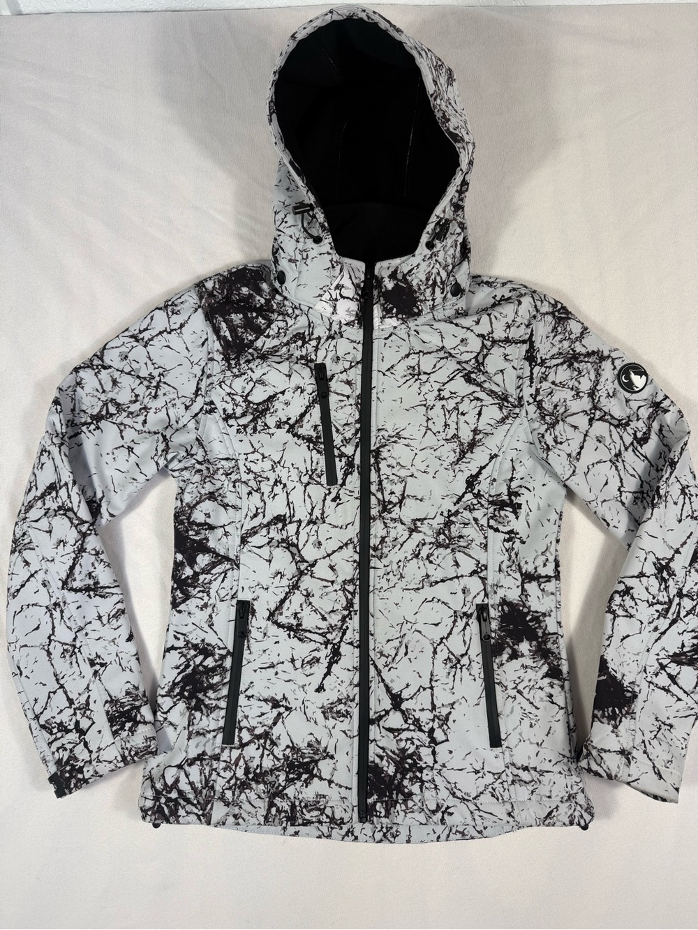 ZYIA Women's Marble-Print Rain Jacket - White/Black